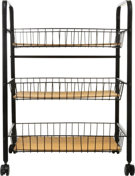 5Five® Serveerwagen met 3 draadstaal opbergvakken 52x39x70 cm - Zwart