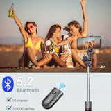 Vesfy 3-in-1 Selfiestick met Statief & LED Verlichting - Bluetooth - 114cm - Voor iPhone & Android