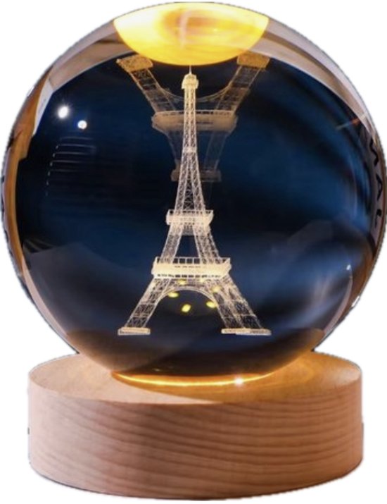 DMG Supply 3D Kristallen Bol Lamp - USB Oplaadbaar - LED Lamp - Nachtlamp - Tafellamp - Bureaulamp