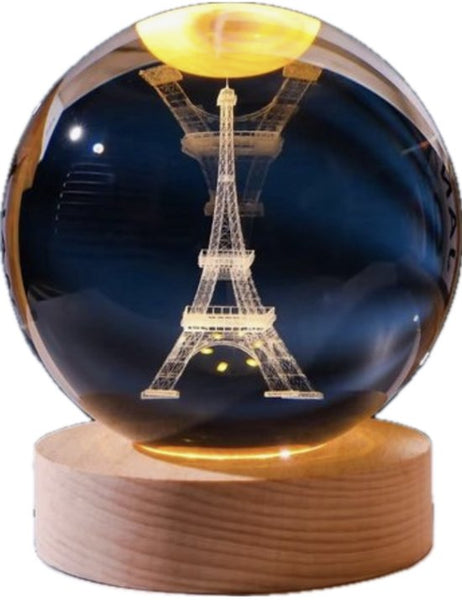 DMG Supply 3D Kristallen Bol Lamp - USB Oplaadbaar - LED Lamp - Nachtlamp - Tafellamp - Bureaulamp