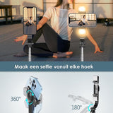 3-in-1 Tripod & Selfie Stick met LED Verlichting - 114 cm Uitschuifbaar - Bluetooth Afstandsbediening - Voor iPhone & Android - Statief Telefoon