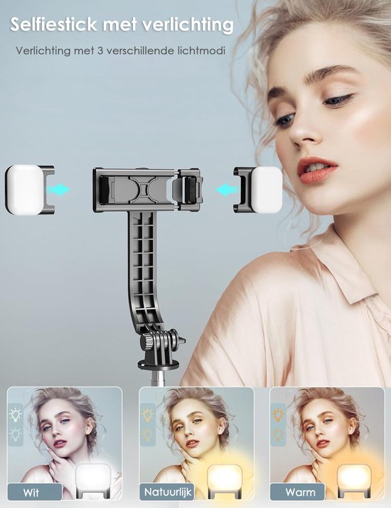 3-in-1 Tripod & Selfie Stick met LED Verlichting - 114 cm Uitschuifbaar - Bluetooth Afstandsbediening - Voor iPhone & Android - Statief Telefoon