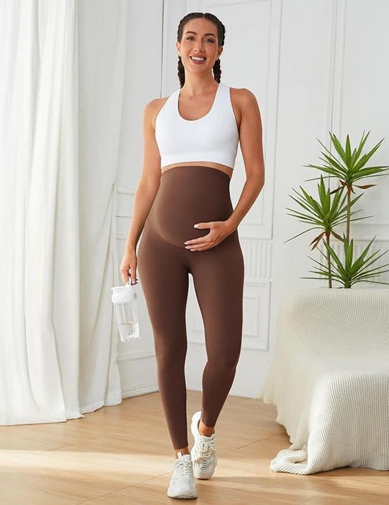 SparkNine Mamamove maternity legging - L - bruin - zachte stof - comfortabel & ondersteunend - rekbaar - zwangerschapslegging