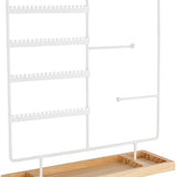 Sieradenhouder Wit met Houten Bodem – Organizer voor Kettingen, Oorbellen en Armbanden – Met Haakjes, Gaatjes en Opbergvakjes – 36,8 x 29 cm