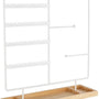 Sieradenhouder Wit met Houten Bodem – Organizer voor Kettingen, Oorbellen en Armbanden – Met Haakjes, Gaatjes en Opbergvakjes – 36,8 x 29 cm