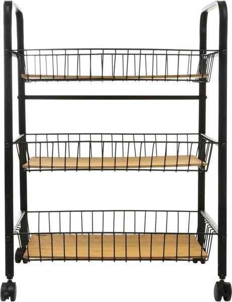 5Five® Serveerwagen met 3 draadstaal opbergvakken 52x39x70 cm - Zwart