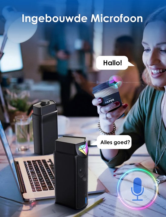 Vesfy 2-in-1 Soundbar & PC Speakers - Bluetooth 5.3 - RGB Verlichting - HiFi Stereo - Geschikt voor PC, Laptop & Monitor - Gaming & Muziek