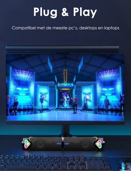Vesfy 2-in-1 Soundbar & PC Speakers - Bluetooth 5.3 - RGB Verlichting - HiFi Stereo - Geschikt voor PC, Laptop & Monitor - Gaming & Muziek