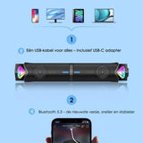 Vesfy 2-in-1 Soundbar & PC Speakers - Bluetooth 5.3 - RGB Verlichting - HiFi Stereo - Geschikt voor PC, Laptop & Monitor - Gaming & Muziek