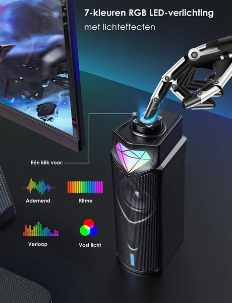 Vesfy 2-in-1 Soundbar & PC Speakers - Bluetooth 5.3 - RGB Verlichting - HiFi Stereo - Geschikt voor PC, Laptop & Monitor - Gaming & Muziek