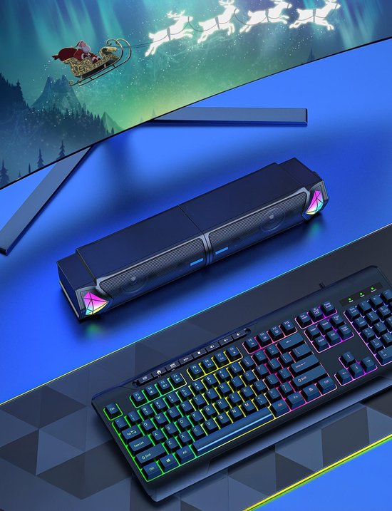Vesfy 2-in-1 Soundbar & PC Speakers - Bluetooth 5.3 - RGB Verlichting - HiFi Stereo - Geschikt voor PC, Laptop & Monitor - Gaming & Muziek
