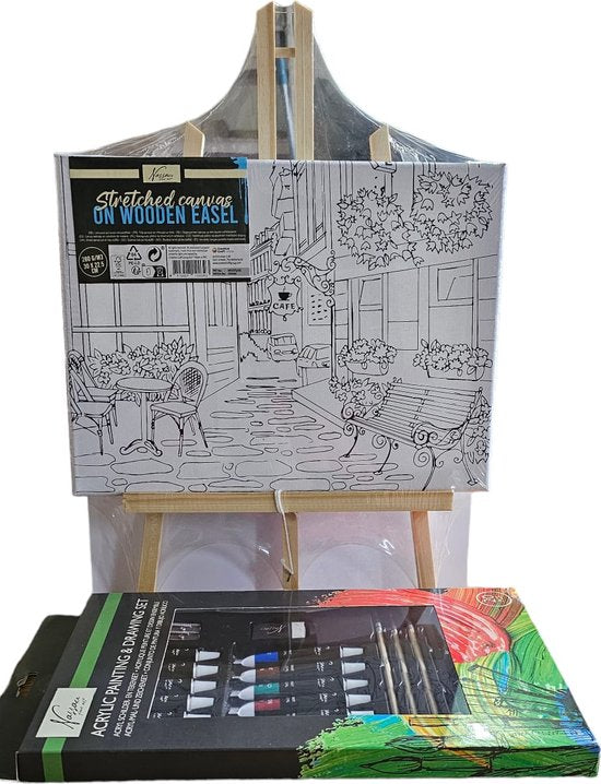 Nassau Fine Art - Leren Schilderen - Schilder Set - Volwassenen - Kinderen - Hobby - Inclusief Verf - Inclusief Kwasten - Canvas Bedrukt - Schildersezel - Moederdag - Vaderdag - Hobby - Professional - Verjaardag