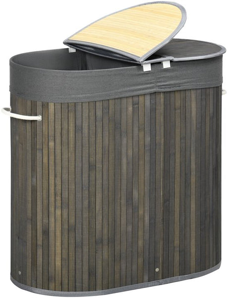 4goodz 100 L Wasmand Bamboe met Deksel 2 Secties - Uitneembare Waszak