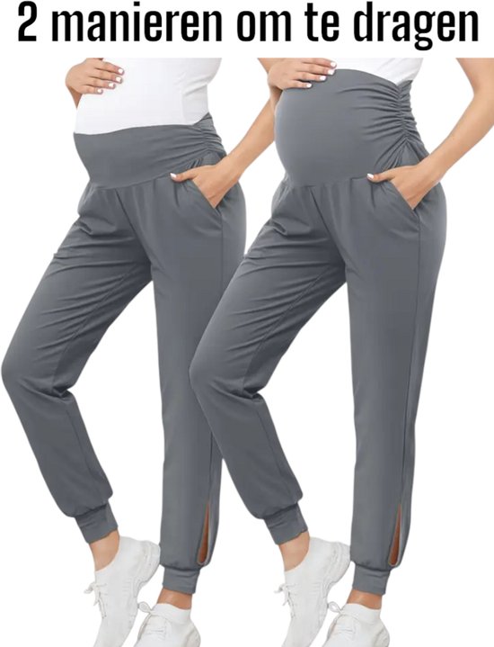 SparkNine Comfortfit zwangerschapslegging - met zijzakken - S - grijs - hoog getailleerd - zacht & ademend met buiksteun - rekbaar - maternity