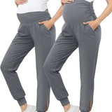 SparkNine Comfortfit zwangerschapslegging - met zijzakken - S - grijs - hoog getailleerd - zacht & ademend met buiksteun - rekbaar - maternity