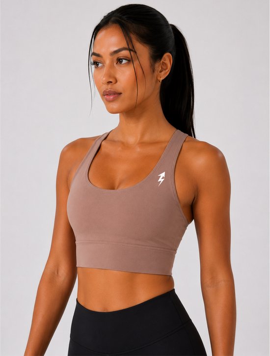 SparkNine Elevate sport-bh - S - cacao - gekruiste rug - push-up effect - stevige ondersteuning - met uitneembare pads