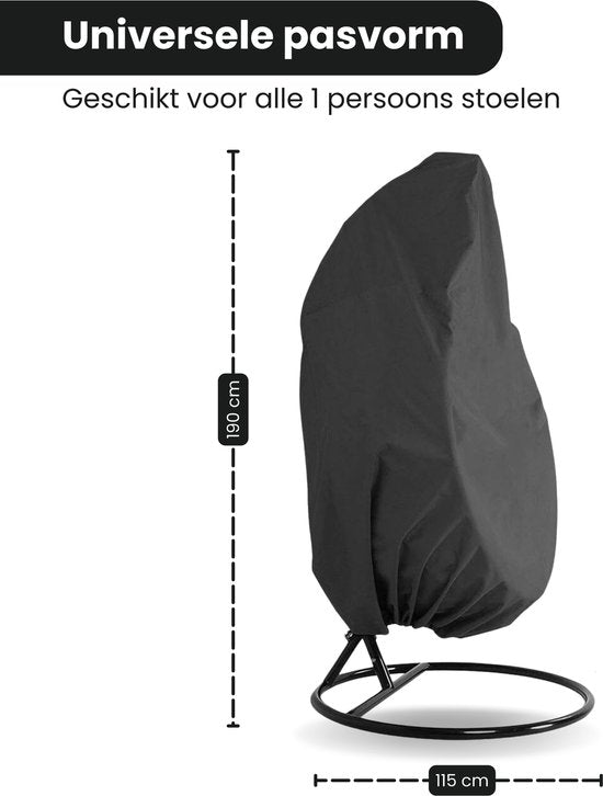 Beschermhoes Hangstoel Egg - Zwart - 190 x 115 cm - Waterproof - Universeel model - Hoes van Egg Chair - Waterdichte Beschermer voor Egg Stoel met Standaard