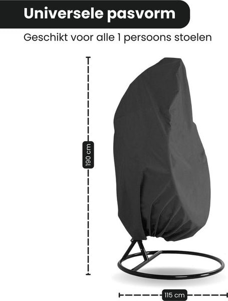Beschermhoes Hangstoel Egg - Zwart - 190 x 115 cm - Waterproof - Universeel model - Hoes van Egg Chair - Waterdichte Beschermer voor Egg Stoel met Standaard