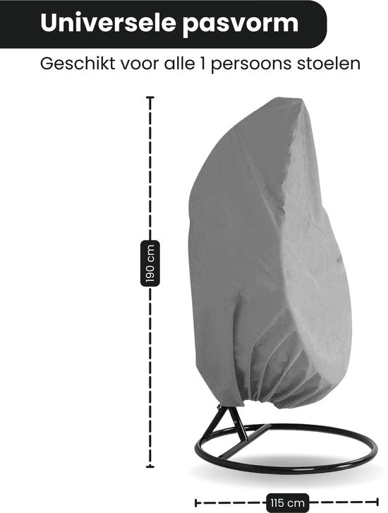 Beschermhoes Hangstoel Egg - Grijs - 190 x 115 cm - Waterproof - Universeel model - Hoes van Egg Chair - Waterdichte Beschermer voor Egg Stoel met Standaard