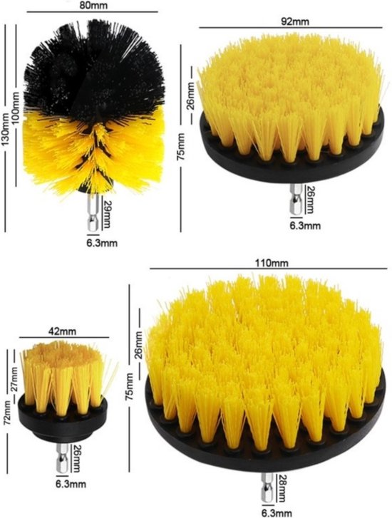 Borstelset voor Boormachine - 4 Delig - 50mm - 89mm - 100mm - 120mm - Schrobborstel Opzetstuk - Boorborstels - Reinigingsborstels voor Buiten en Binnen