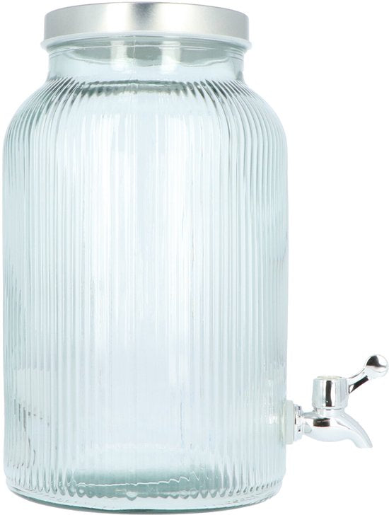 4goodz Glazen Sapkan Geribbeld glas - Limonadetap met kraan - 4 ltr
