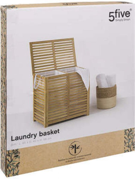 5Five® Sicela Bamboe Wasmand met 2 vakken - 110 liter - Bruin