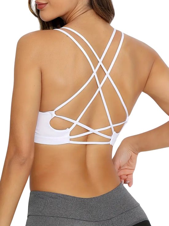 SparkNine Waveflex sportbeha - XXL - wit - gekruiste bandjes - ronde hals - stijlvol & ademend - lichte ondersteuning