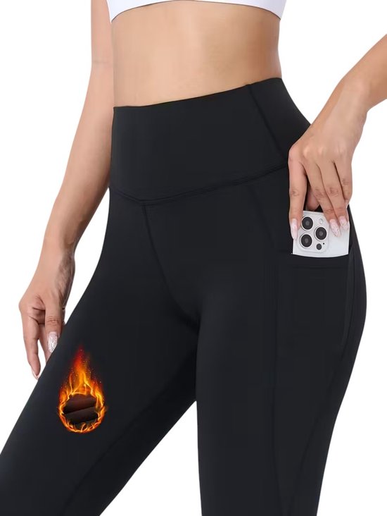 SparkNine Softfleece legging - met zakken - M - zwart - fleecegevoerd - billift - warme broek - super zacht & comfortabel