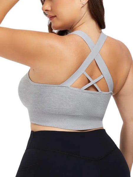 SparkNine Stride sport-bh - met uitneembare pads - 3XL - grijs - plus size - cross-back - medium support - zacht & elastisch materiaal