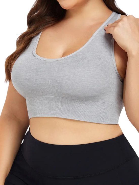 SparkNine Stride sport-bh - met uitneembare pads - 3XL - grijs - plus size - cross-back - medium support - zacht & elastisch materiaal