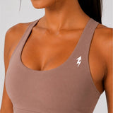 SparkNine Elevate sport-bh - L - cacao - gekruiste rug - push-up effect - stevige ondersteuning - met uitneembare pads