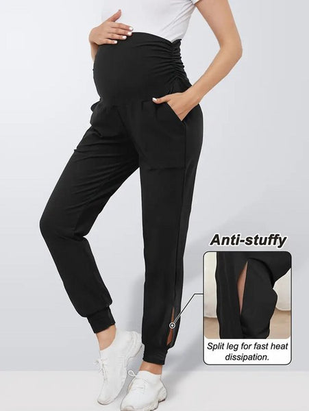 SparkNine Comfortfit zwangerschapslegging - met zijzakken - S - grijs - hoog getailleerd - zacht & ademend met buiksteun - rekbaar - maternity