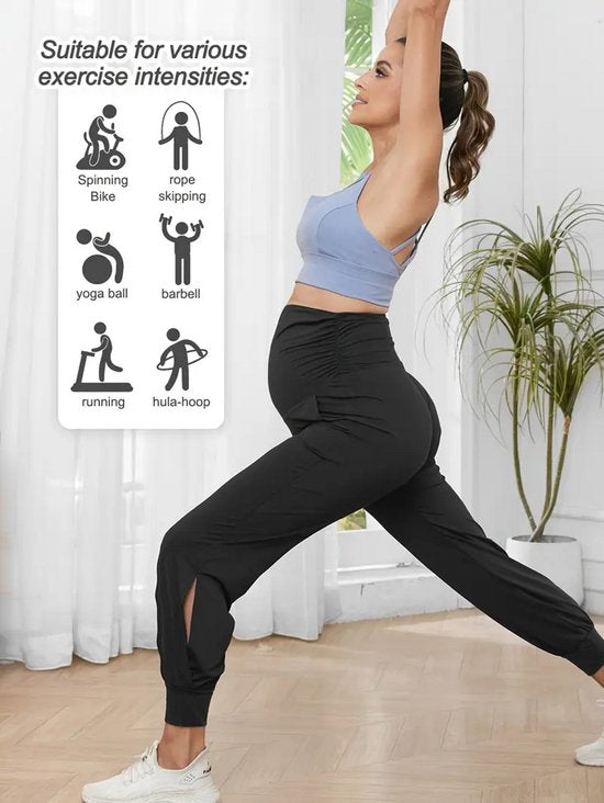 SparkNine Comfortfit zwangerschapslegging - met zijzakken - S - grijs - hoog getailleerd - zacht & ademend met buiksteun - rekbaar - maternity