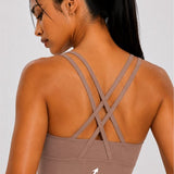 SparkNine Elevate sport-bh - L - cacao - gekruiste rug - push-up effect - stevige ondersteuning - met uitneembare pads