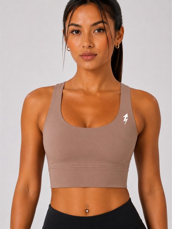 SparkNine Elevate sport-bh - L - cacao - gekruiste rug - push-up effect - stevige ondersteuning - met uitneembare pads