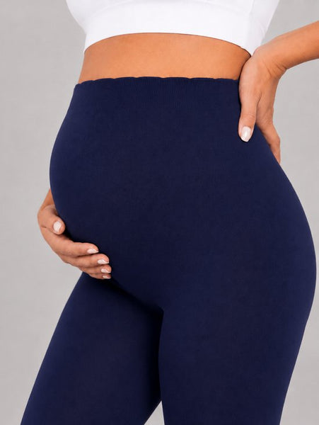 SparkNine Bellyflex zwangerschap legging - L - blauw - hoge taille - rekbaar - maternity - geribbelde tailleband - stijlvol & ademend
