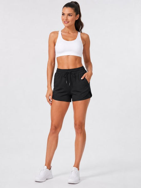 SparkNine Zipflex short dames - tweedelig - met binnenbroek & ritszakken - L - zwart - hardloopshort - elastische taille met trekkoord
