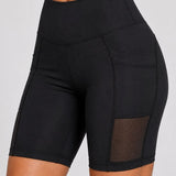 SparkNine Meshflex dames short - met zakken - stijlvolle mesh - S - zwart - hoge taille - ademend - fitness short - korte broek