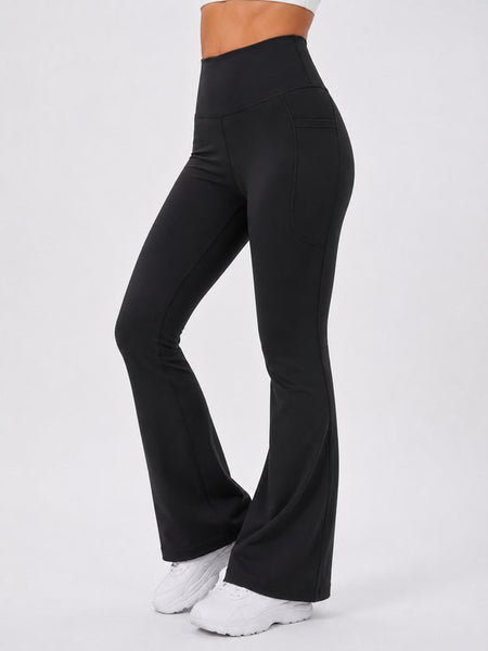SparkNine Serenaflare dames legging - flare pants - met zakken - S - zwart - hoge taille - stijlvol - elastisch