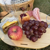 Luxe Ronde Rotan Picknickmand met Serviesset & Houten Serveerplank – Compleet 2-Persoons Picknickpakket met Deksel, Glazen en Binnenvoering