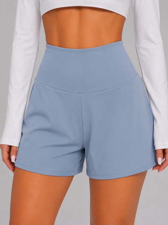 SparkNine Breeze dames short - sportshort - met telefoonzak - dubbellaags met binnenshort - M - lichtblauw - fitness - hoge taille - ademend & sneldrogend