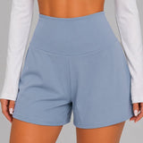 SparkNine Breeze dames short - sportshort - met telefoonzak - dubbellaags met binnenshort - M - lichtblauw - fitness - hoge taille - ademend & sneldrogend