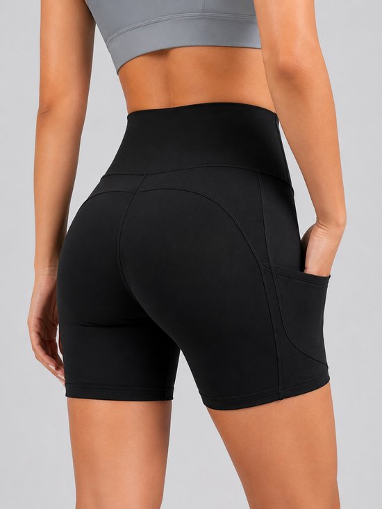 SparkNine Pace dames short - fitness - korte sportbroek - XXL - zwart - hoge taille - met zakken - elastisch - squatproof