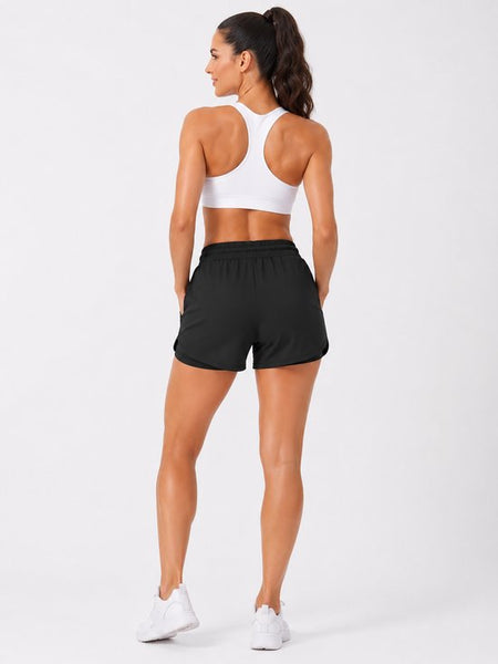 SparkNine Zipflex short dames - tweedelig - met binnenbroek & ritszakken - L - zwart - hardloopshort - elastische taille met trekkoord