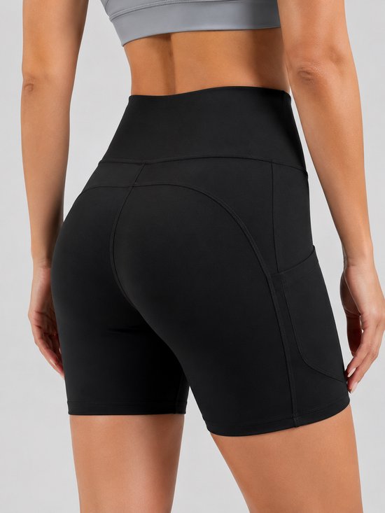 SparkNine Pace dames short - fitness - korte sportbroek - S - zwart - hoge taille - met zakken - elastisch - squatproof