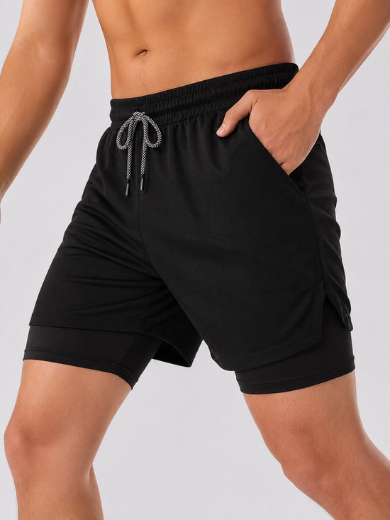 SparkNine Stridex fitness short heren - dubbellaags - met telefoonzak - M - zwart - sneldrogend - met handdoeklus & zakken - functioneel & comfortabel