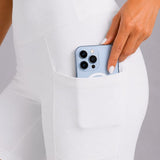 SparkNine Softflow korte sportbroek - met zakken - zachte stof - XS - wit - dames short - half lang - fietsshort
