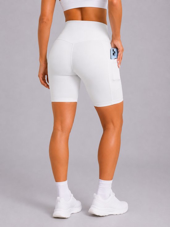 SparkNine Softflow korte sportbroek - met zakken - zachte stof - XS - wit - dames short - half lang - fietsshort