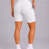 SparkNine Softflow korte sportbroek - met zakken - zachte stof - XS - wit - dames short - half lang - fietsshort