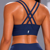 SparkNine Elevate sport-bh - S - donkerblauw - gekruiste rug - push-up effect - stevige ondersteuning - met uitneembare pads